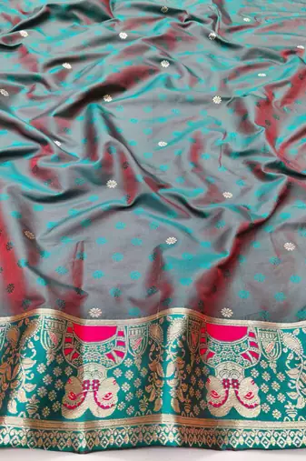 purpel zari woven baluchari silk blend traditional saree with blouse piece