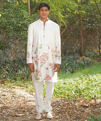White embroidered chanderi silk kurta set 1
