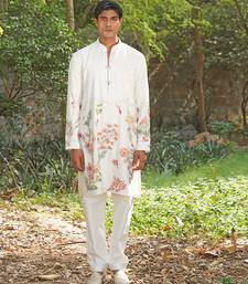 White embroidered chanderi silk kurta set