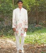 White embroidered chanderi silk kurta set