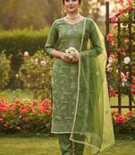 green embroidered glaze cotton unstitched dress material 
