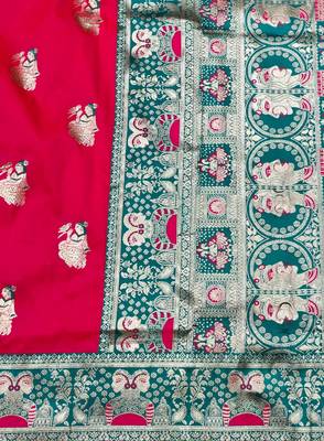 purpel zari woven baluchari silk blend traditional saree with blouse piece 5
