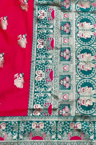 purpel zari woven baluchari silk blend traditional saree with blouse piece