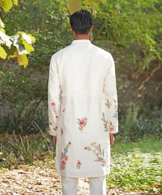 White embroidered chanderi silk kurta set 2
