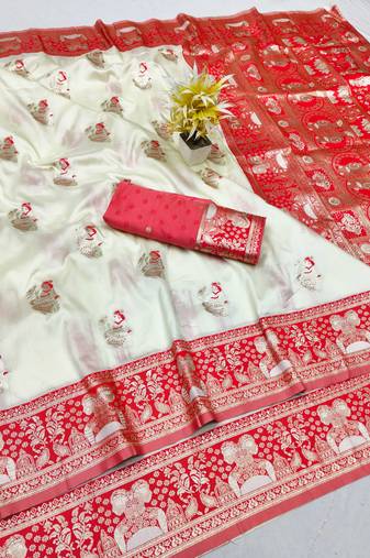purpel zari woven baluchari silk blend traditional saree with blouse piece