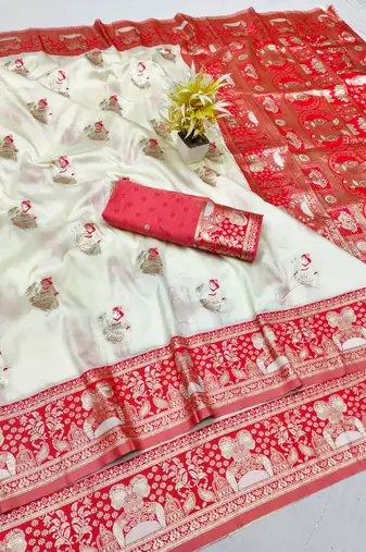 purpel zari woven baluchari silk blend traditional saree with blouse piece