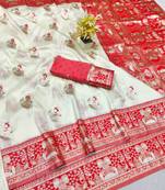 purpel zari woven baluchari silk blend traditional saree with blouse piece