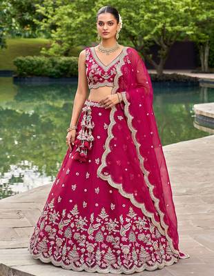 Women's Rose Tissue Mirror sequince Embroidered Lehenga Choli with Dupatta 1