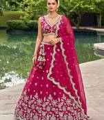 Women's Rose Tissue Mirror sequince Embroidered Lehenga Choli with Dupatta