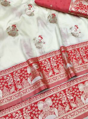 purpel zari woven baluchari silk blend traditional saree with blouse piece 3