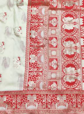 purpel zari woven baluchari silk blend traditional saree with blouse piece 5