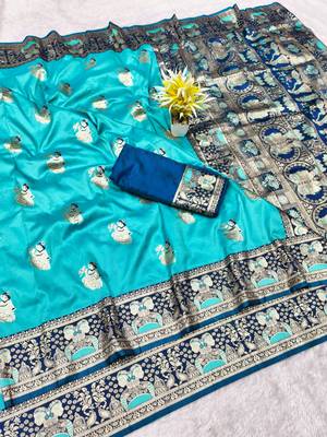 purpel zari woven baluchari silk blend traditional saree with blouse piece 1