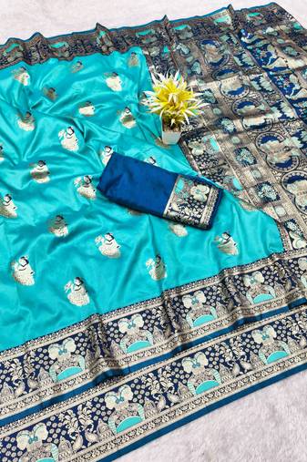 purpel zari woven baluchari silk blend traditional saree with blouse piece