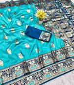 purpel zari woven baluchari silk blend traditional saree with blouse piece