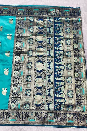 purpel zari woven baluchari silk blend traditional saree with blouse piece