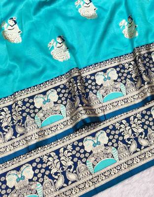 purpel zari woven baluchari silk blend traditional saree with blouse piece 3