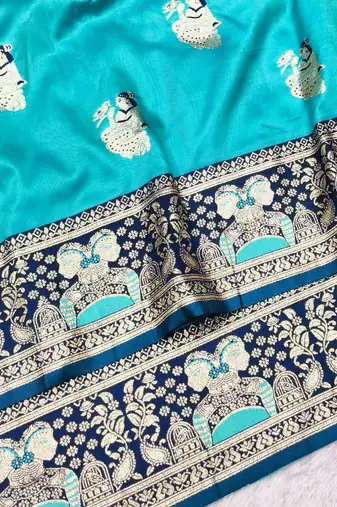 purpel zari woven baluchari silk blend traditional saree with blouse piece
