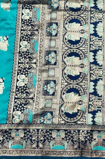purpel zari woven baluchari silk blend traditional saree with blouse piece