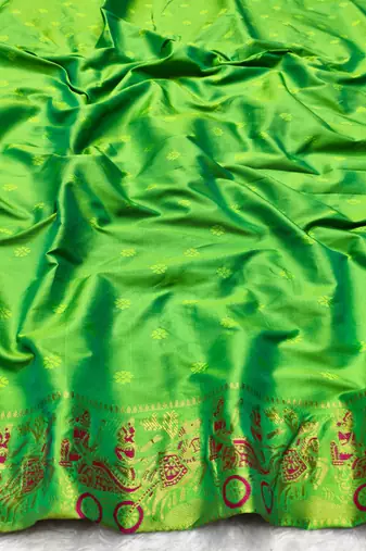 green zari woven baluchari silk blend traditional saree with blouse piece