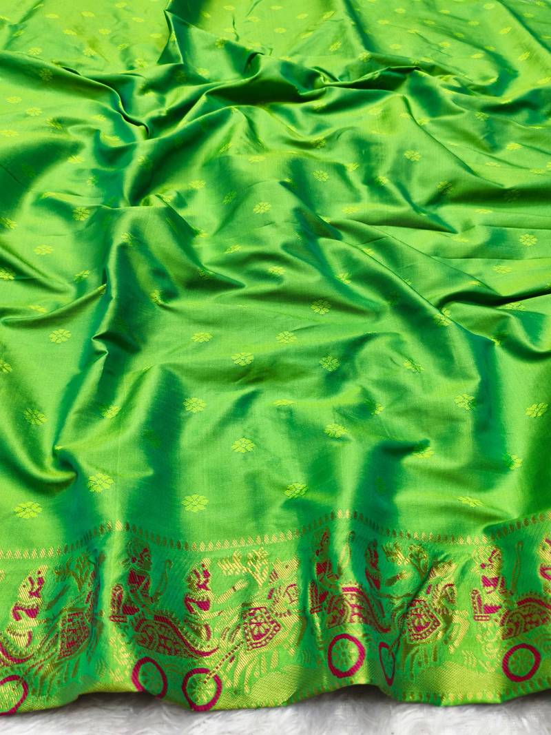 green zari woven baluchari silk blend traditional saree with blouse piece