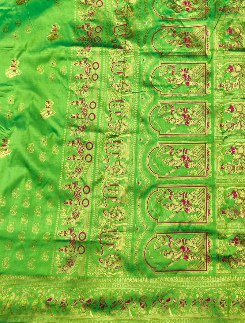 green zari woven baluchari silk blend traditional saree with blouse piece