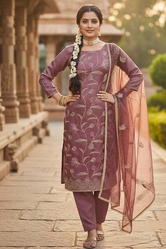 lavender embroidered glaze cotton unstitched dress material 