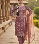 lavender embroidered glaze cotton unstitched dress material 