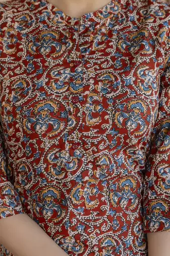 Women maroon & cream-coloured printed kurta with palazzos & dupatta
