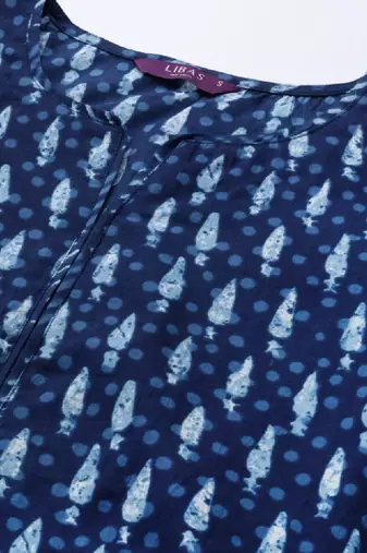 Women blue printed pure cotton kurta with palazzos & dupatta