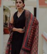 Women black ethnic motifs pure cotton kurta with palazzos & dupatta