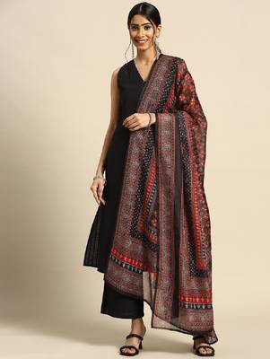 Women black ethnic motifs pure cotton kurta with palazzos & dupatta 2