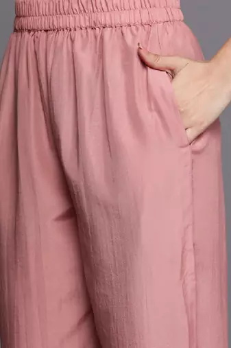 Women peach-coloured floral kurta with trousers & dupatta