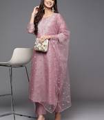 Floral zari embroidered chanderi silk kurta with trouser & sequined dupatta.