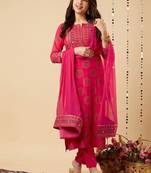 Ethnic motifs yoke design gotta patti kurta with trousers & dupatta