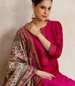 Women pink zari work textured kurta with trouser and printed dupatta