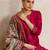 Women pink zari work textured kurta with trouser and printed dupatta
