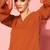 Rust flared sleeve organza detailed v neck textured kurta with palazzo