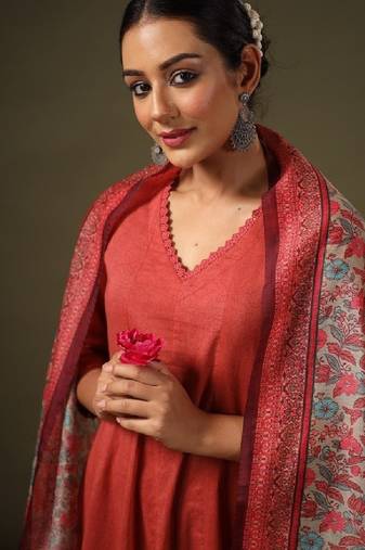Anarkali pure cotton kurta with trousers & dupatta