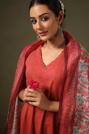 Anarkali pure cotton kurta with trousers & dupatta