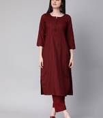 Striped round neck three-quarter sleeves thread work kurta with trousers