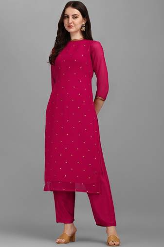 Floral embroidered sequinned kurta with trouser