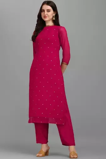 Floral embroidered sequinned kurta with trouser