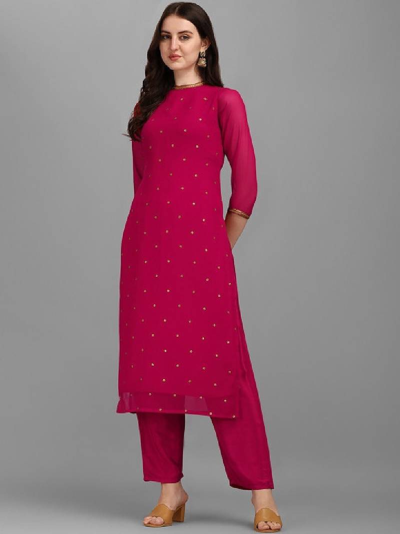 Floral embroidered sequinned kurta with trouser