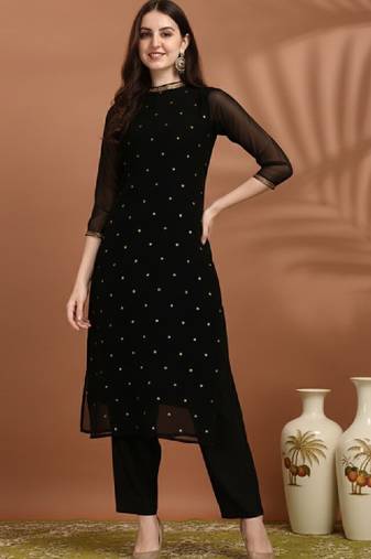 Sequin embellished straight kurta with trousers