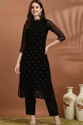 Sequin embellished straight kurta with trousers