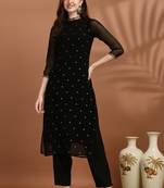 Sequin embellished straight kurta with trousers