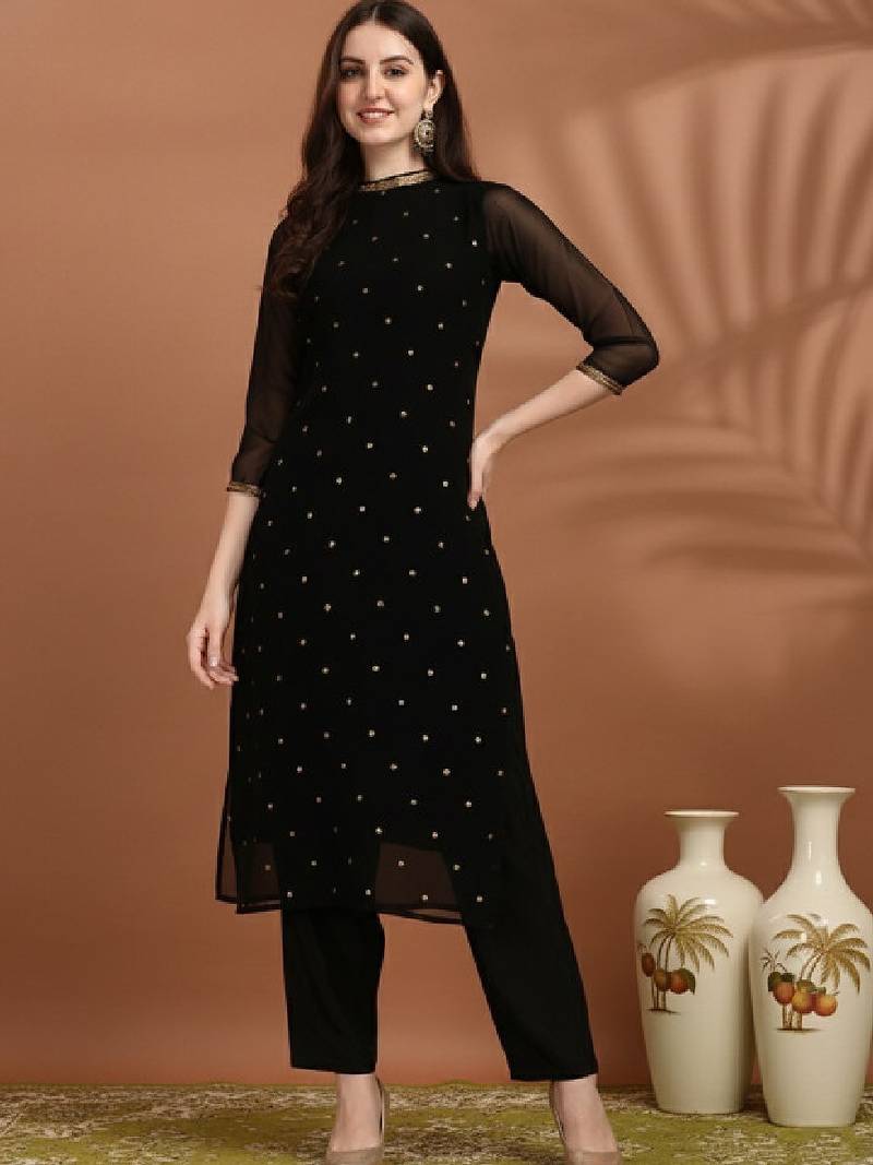 Sequin embellished straight kurta with trousers