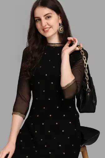 Sequin embellished straight kurta with trousers