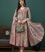 Floral printed pure cotton anarkali kurta with trousers & dupatta