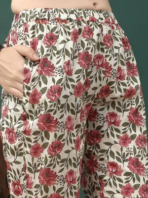 Floral printed pure cotton anarkali kurta with trousers & dupatta 3